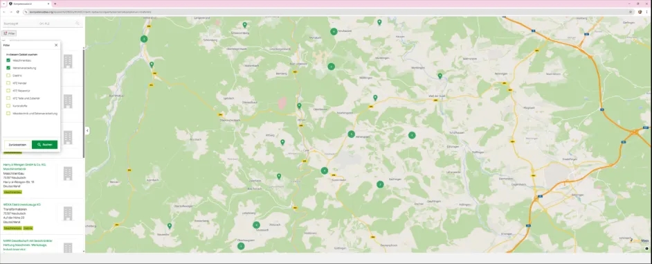 Competence Atlas map interface for finding regional actors and capabilities.
