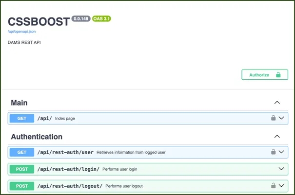 DAMS Core REST API Documentation Page